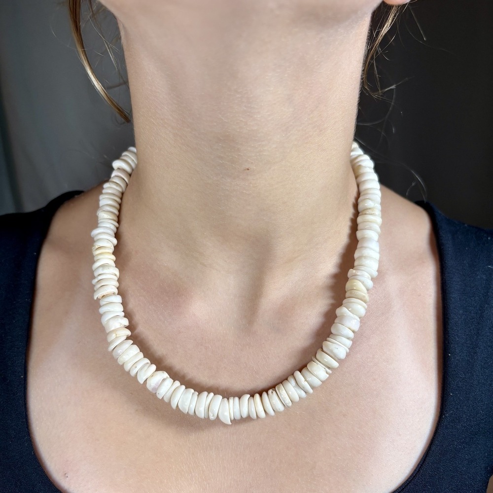 Vintage Shell Necklace 9" Ivory Colored Native American Style Natural Hawaiian - Picture 12 of 13